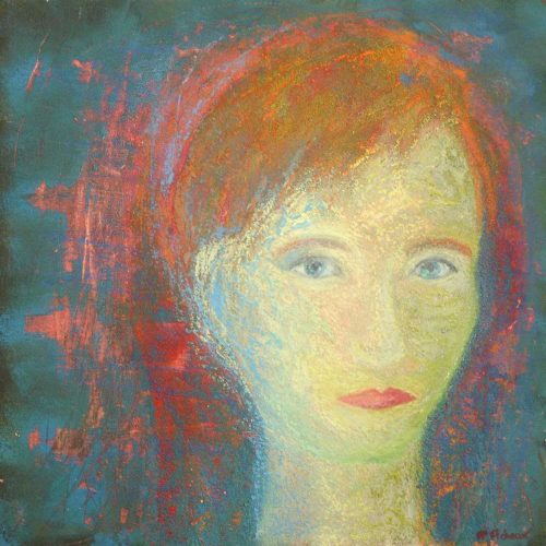 Frau mit blauen Augen / Femme aux yeux bleus | 40 x 40 cm | Mischtechnik auf Pappe / Technique mixte sur carton